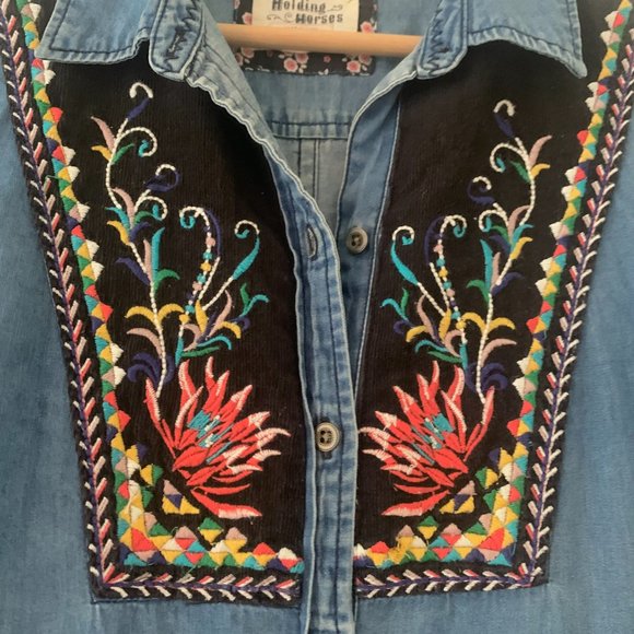 Anthropologie Holding Horses Chambray Tunic Top 4 - Picture 7 of 8